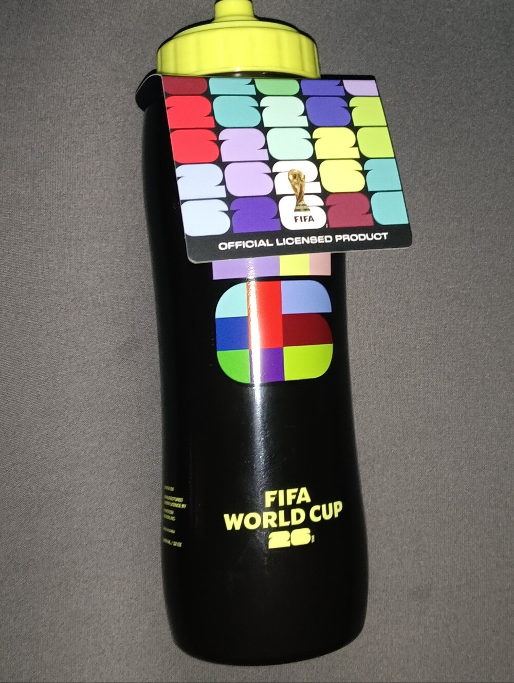 FIFA World Cup Black Water Bottle with Yellow Lid